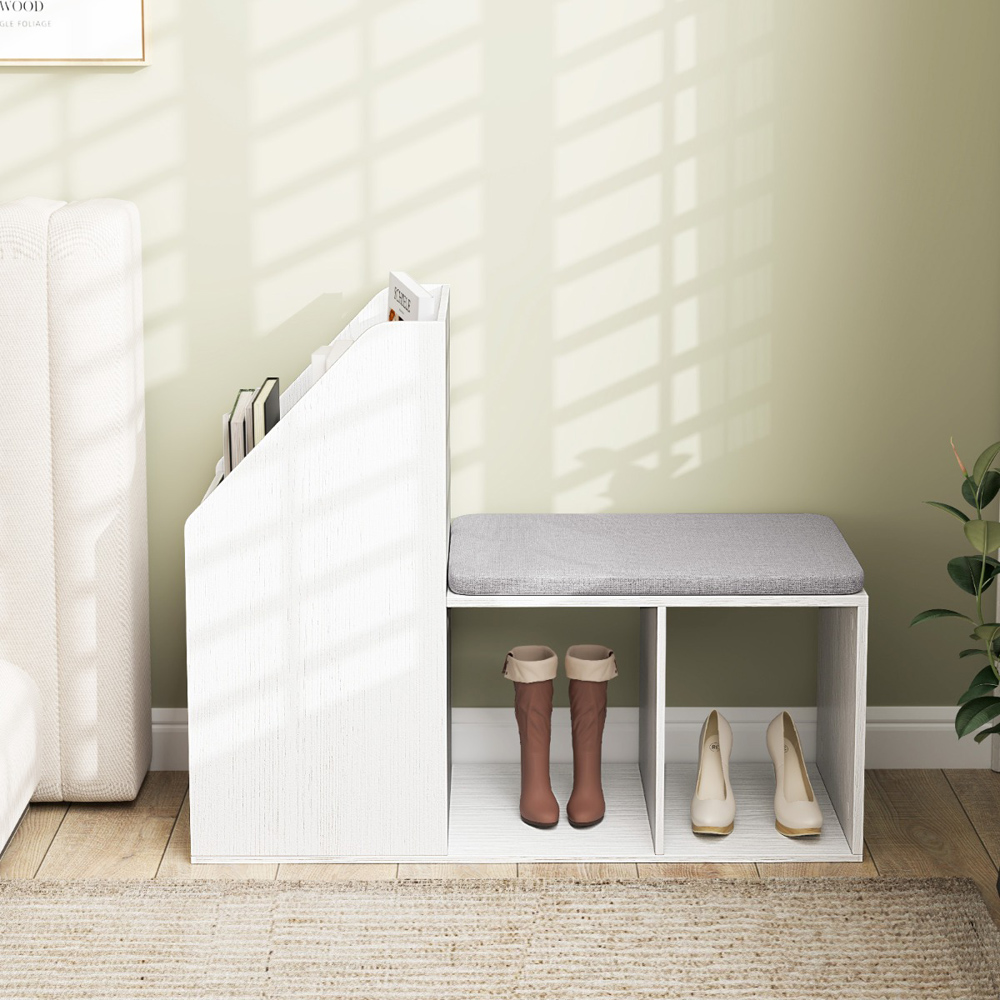 Costway White 3 Tier Shoe Storage Bench with Side Compartments Image 4