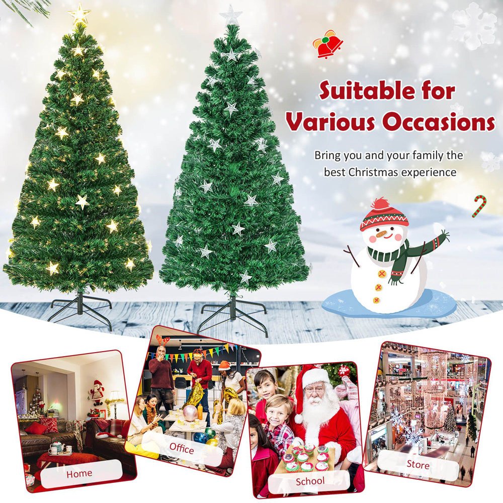 Costway Pre Lit Warm White Star Fibre Optic LED Artificial Christmas Tree 5ft Image 5