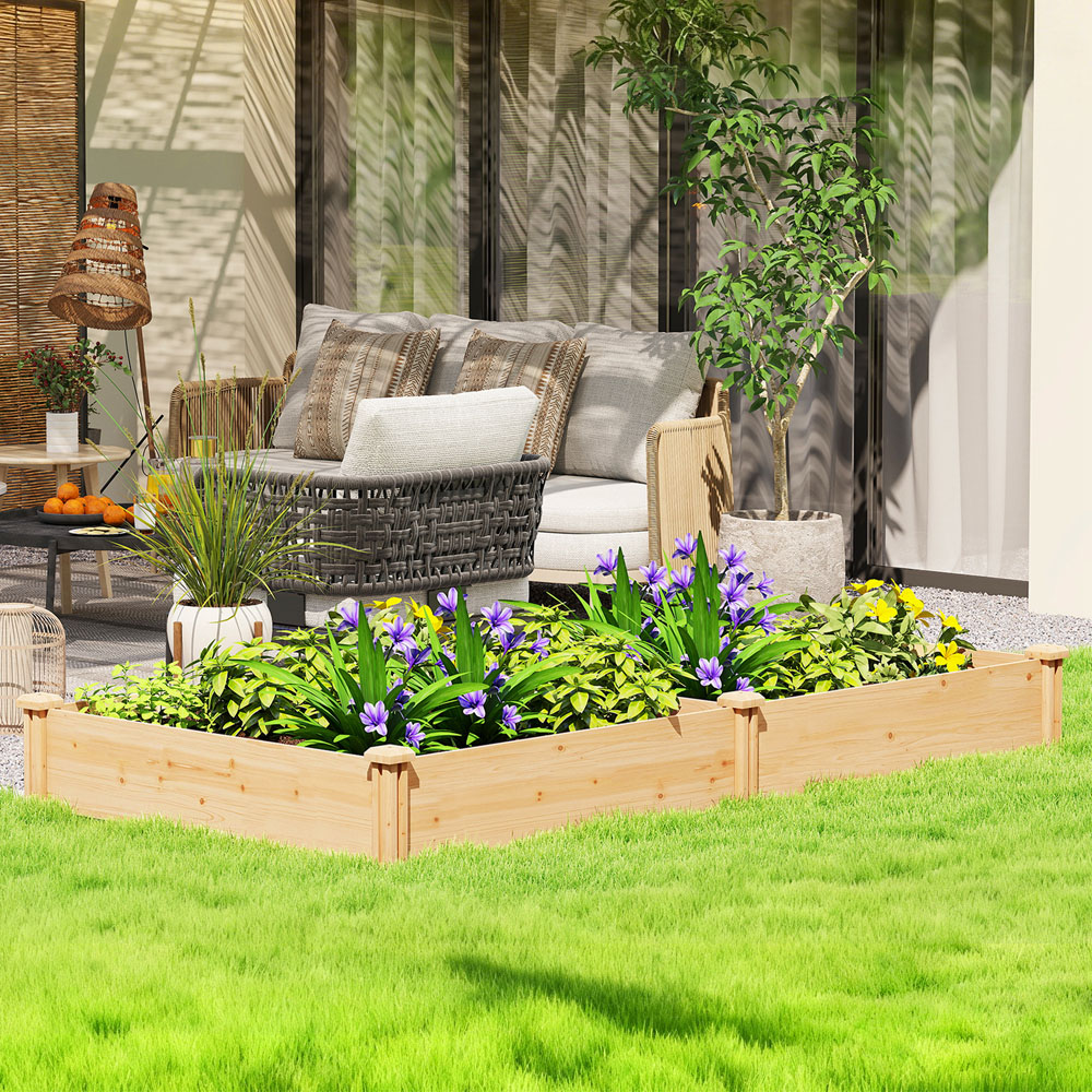 Outsunny Wooden Raised Garden Bed with Divider and Open Bottom 26 x 121 x 235cm Image 2