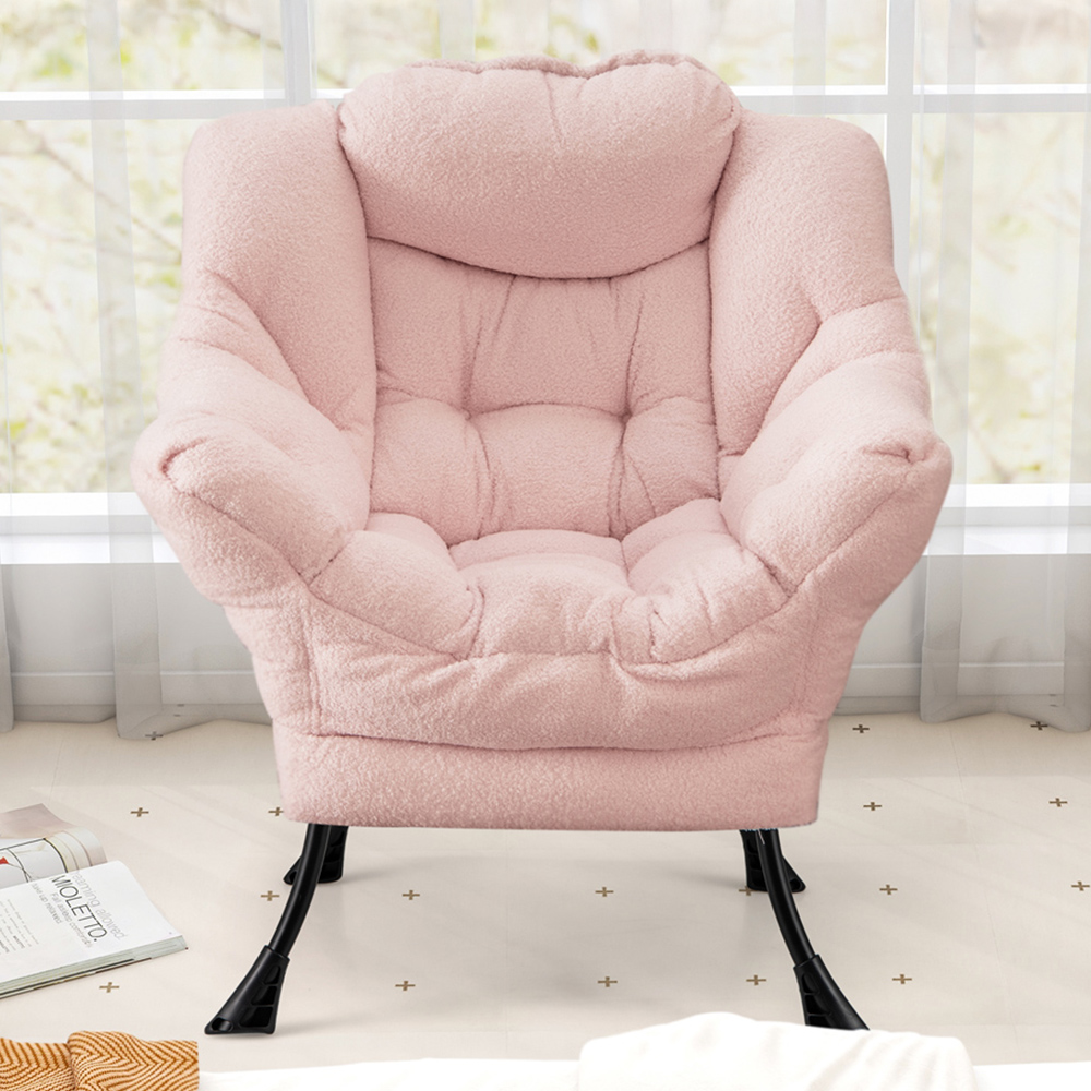 Costway Pink Large Lazy Chair With Pillow and Storage Pocket Image 1
