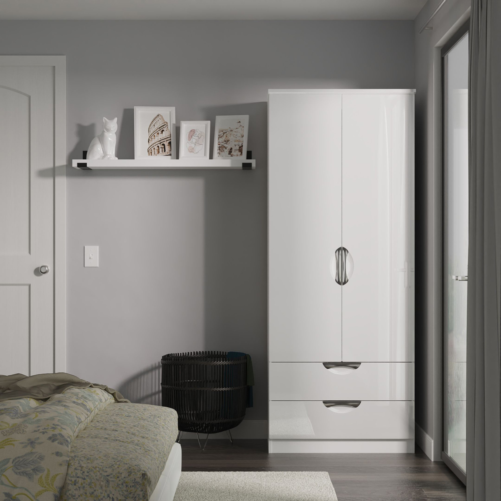 Crowndale Camden 2 Door 2 Drawer White Gloss and White Wardrobe Ready Assembled Image 8