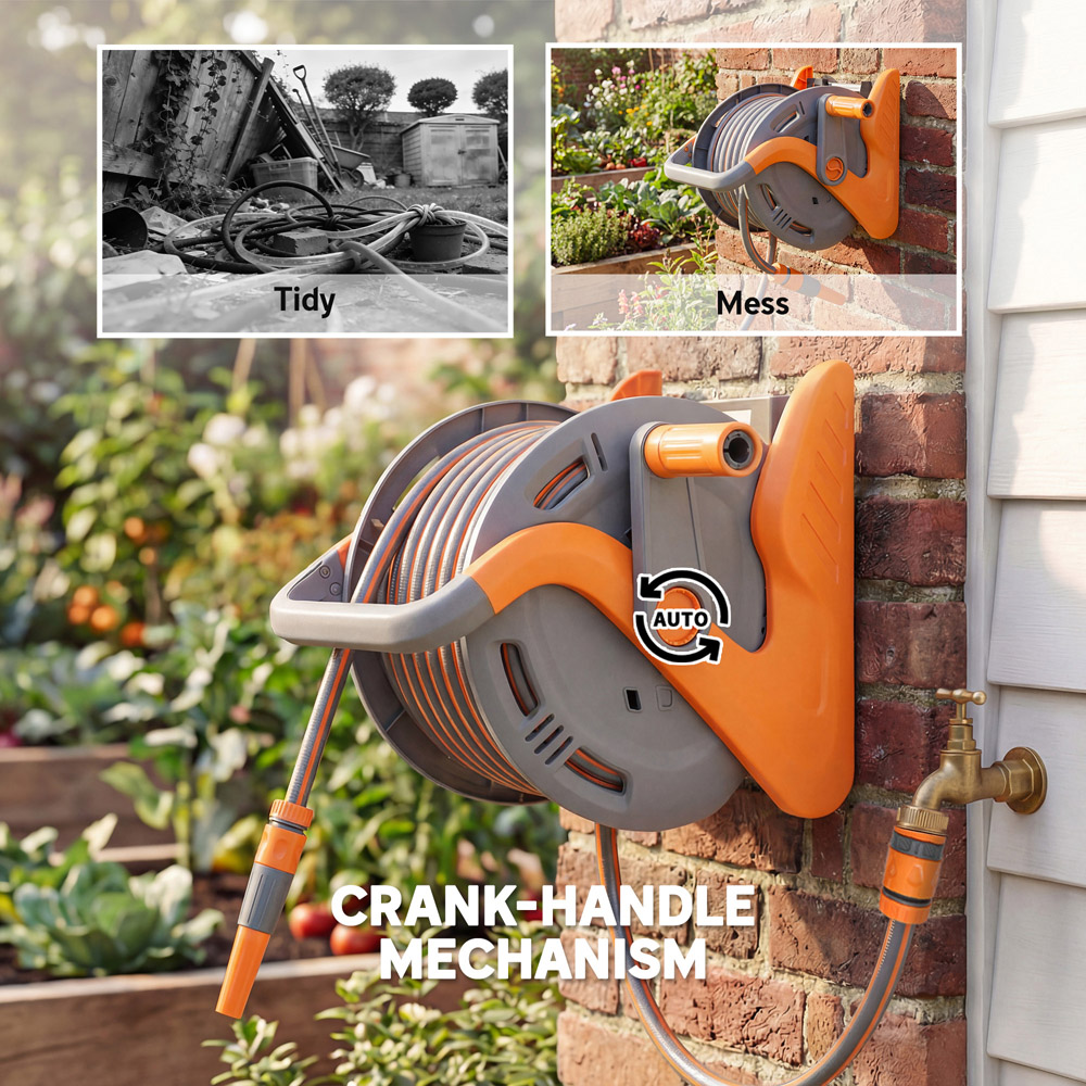 Outsunny 20m Orange Portable Wall-Mounted Garden Hose Reel Image 8