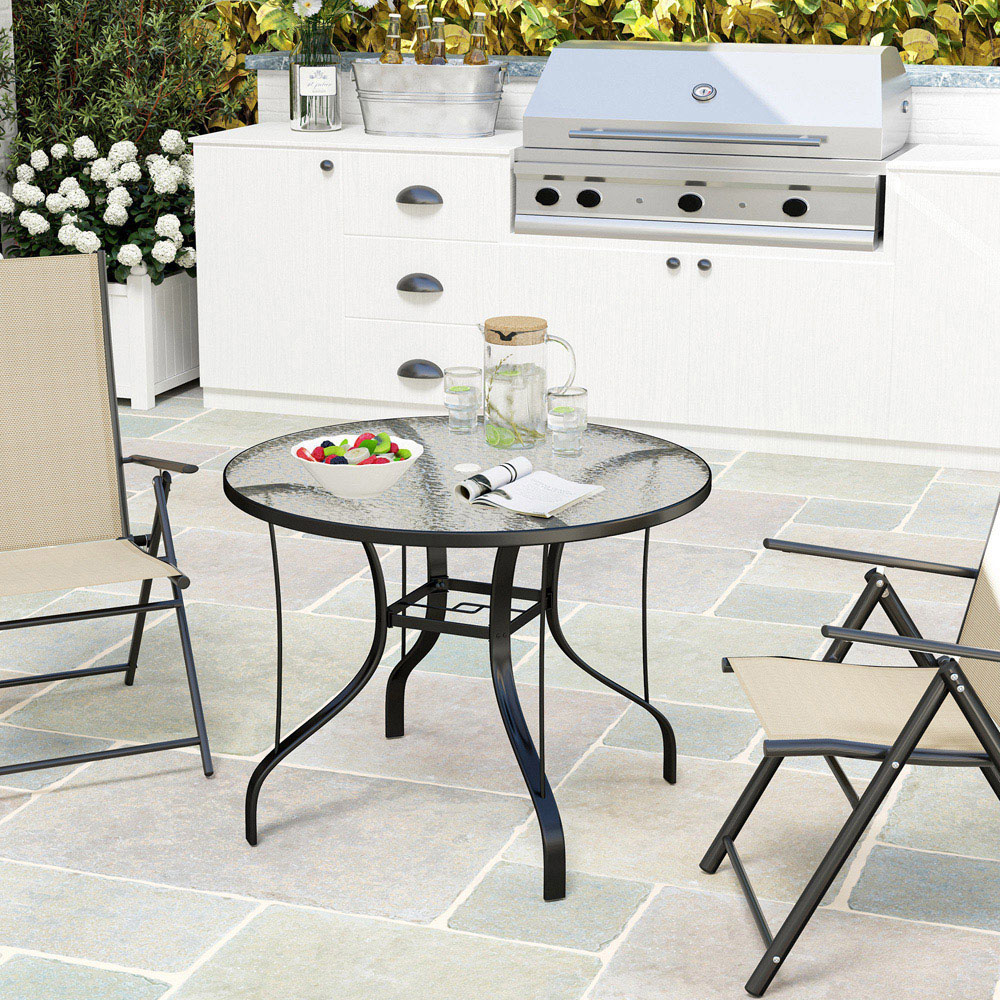 Outsunny 4 Seater Round Garden Dining Table with Parasol Hole Image 4