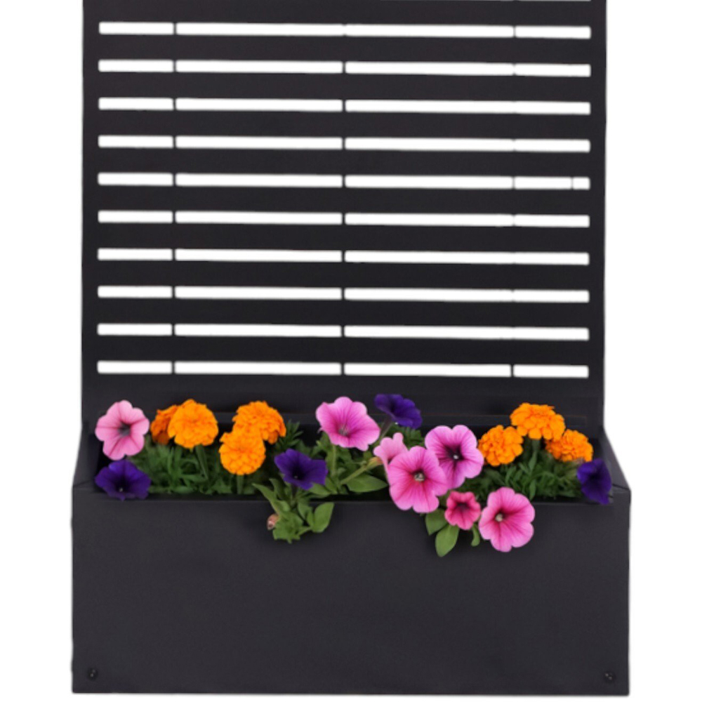 Slatted Planter with Trellis Black Image 3