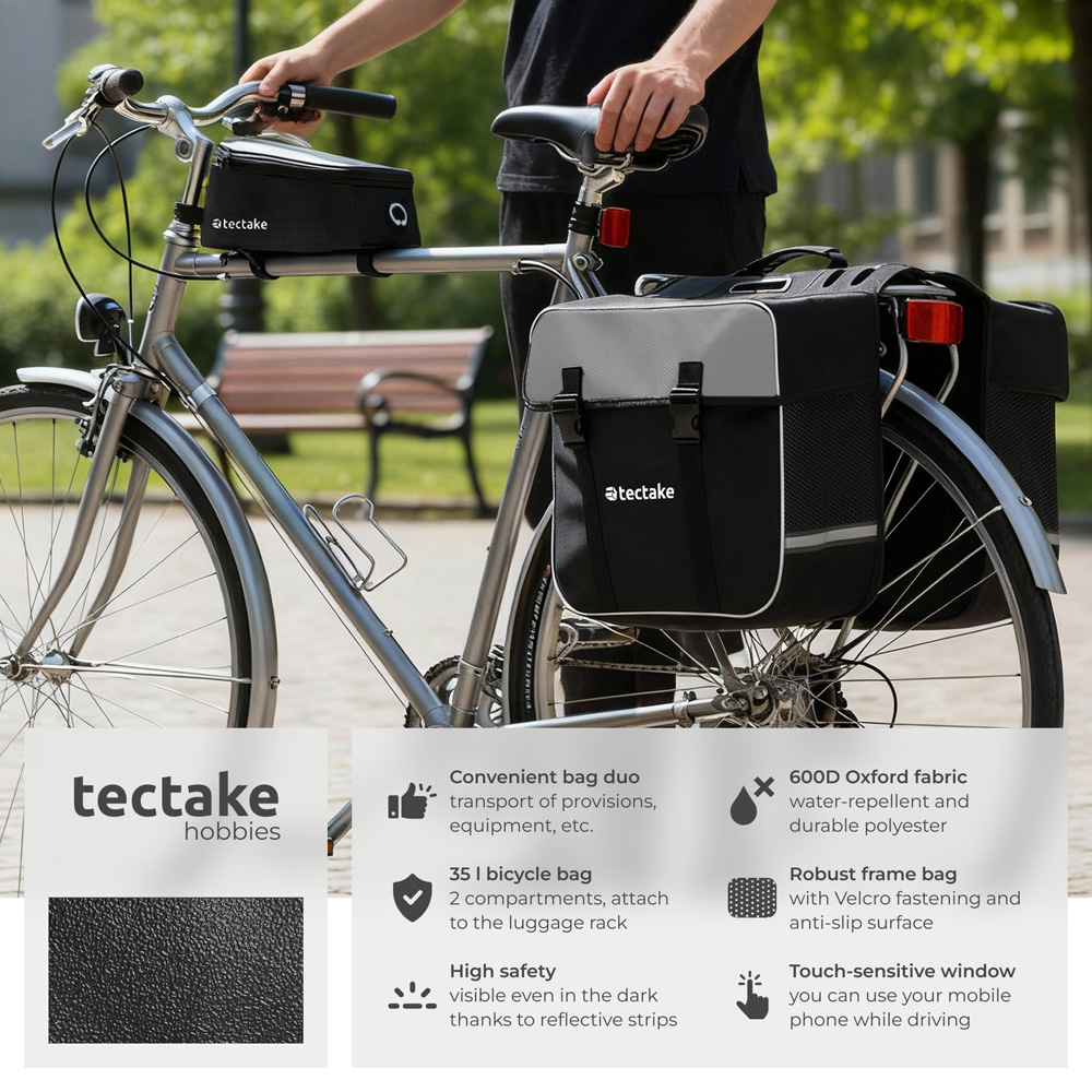 tectake Black Water-Repellent Georg Frame Bicycle Bag Set 10.5 x 20.5 x 10cm Image 5