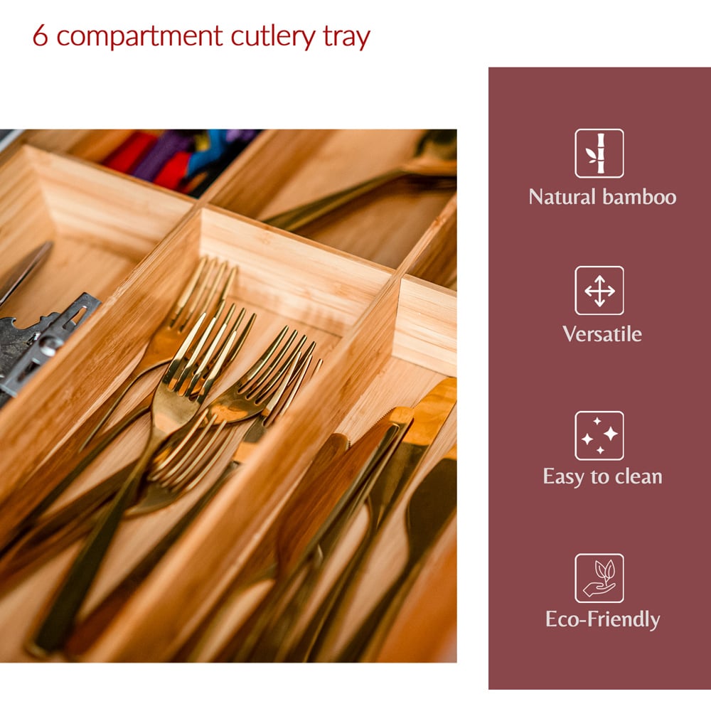 Innoteck Essentials 6 Compartment Bamboo Cutlery Tray Image 4