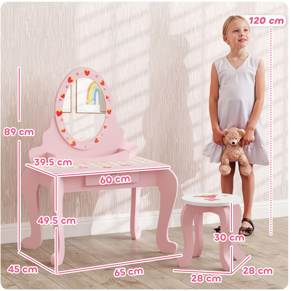AIYAPLAY 2 Piece Pink Kids Dressing Table and Stool Set Image 9