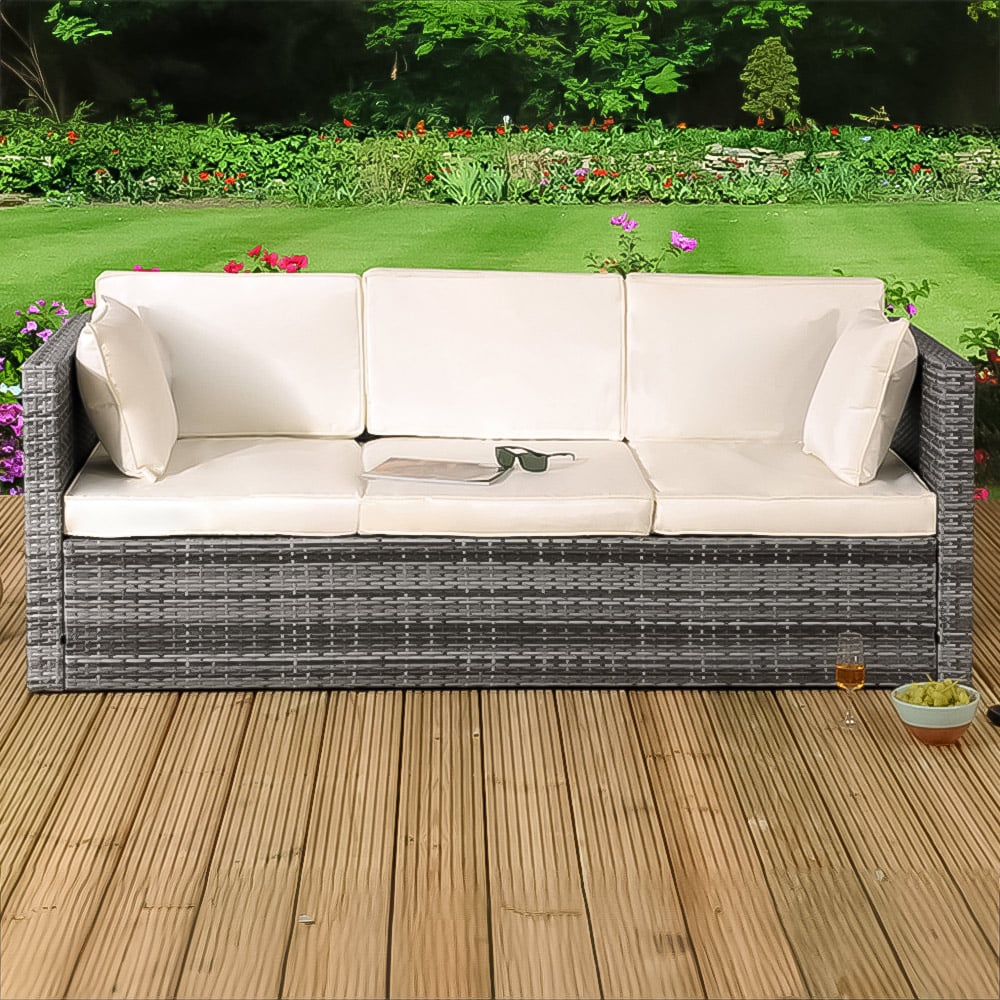 Brooklyn 3 Seater Grey Rattan Sun Lounger Storage Sofa Image 1