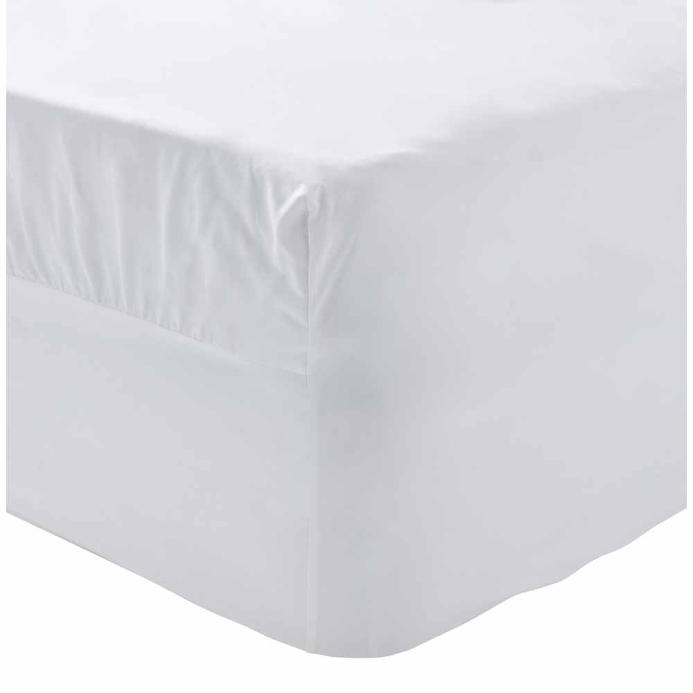 Wilko 100% Cotton White King Size Fitted Sheet Image 1