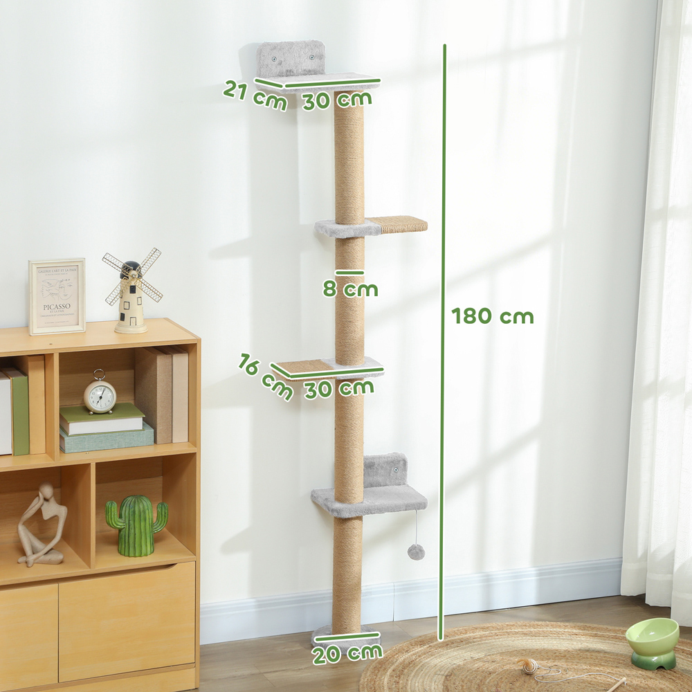 PawHut 4 Platform Light Grey Indoor Wall Mounted Cat Shelves Image 9