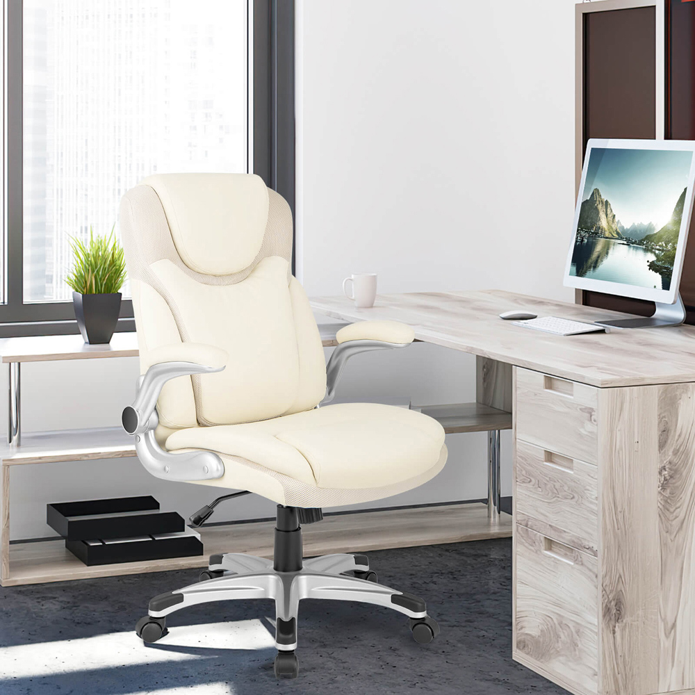 Costway White PU Leather Adjustable Executive Office Chair Image 3