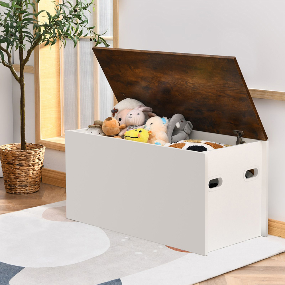 Costway Rustic Brown Kids Flip Top Storage Chest Image 4