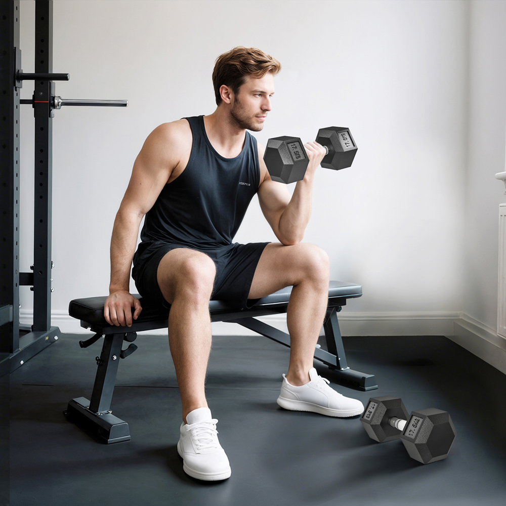 HOMCOM Black Portable Hexagonal Rubber Dumbbell Set 17.5kg 2 Pack Image 2