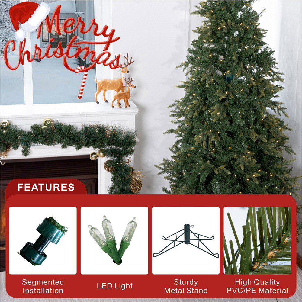 Abrihome 400 Warm White LED Pre-Lit Slim Artificial Christmas Tree with 1111 Mixed Tips 6.5ft Image 7