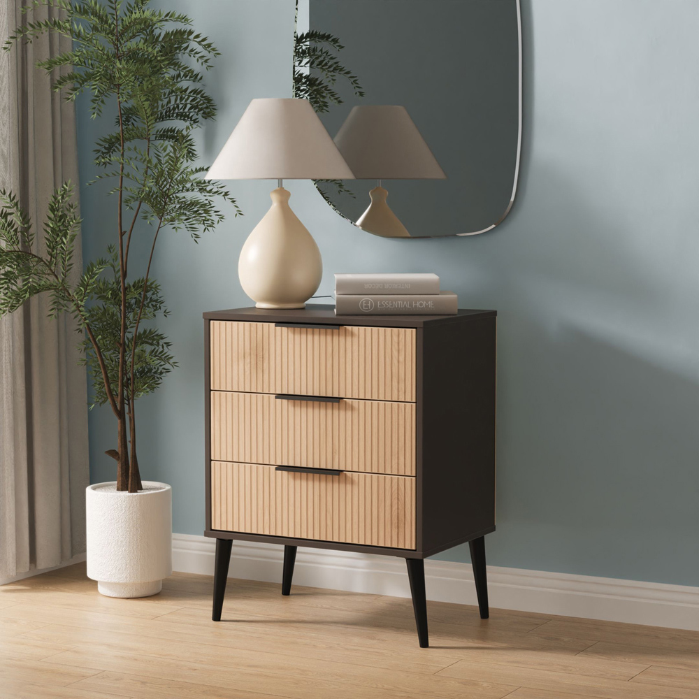Crowndale Hong Kong 3 Drawer Slatt Effect and Graphite Midi Chest of Drawers Ready Assembled Image 7