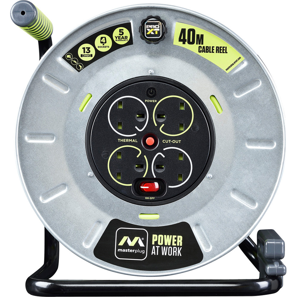 Masterplug 13A 4 Socket Large Metal Open Cable Reel 40m Image 2
