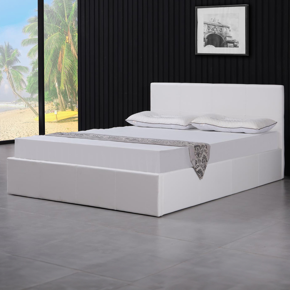 Portland Double White Leather Ottoman Bed Image 1