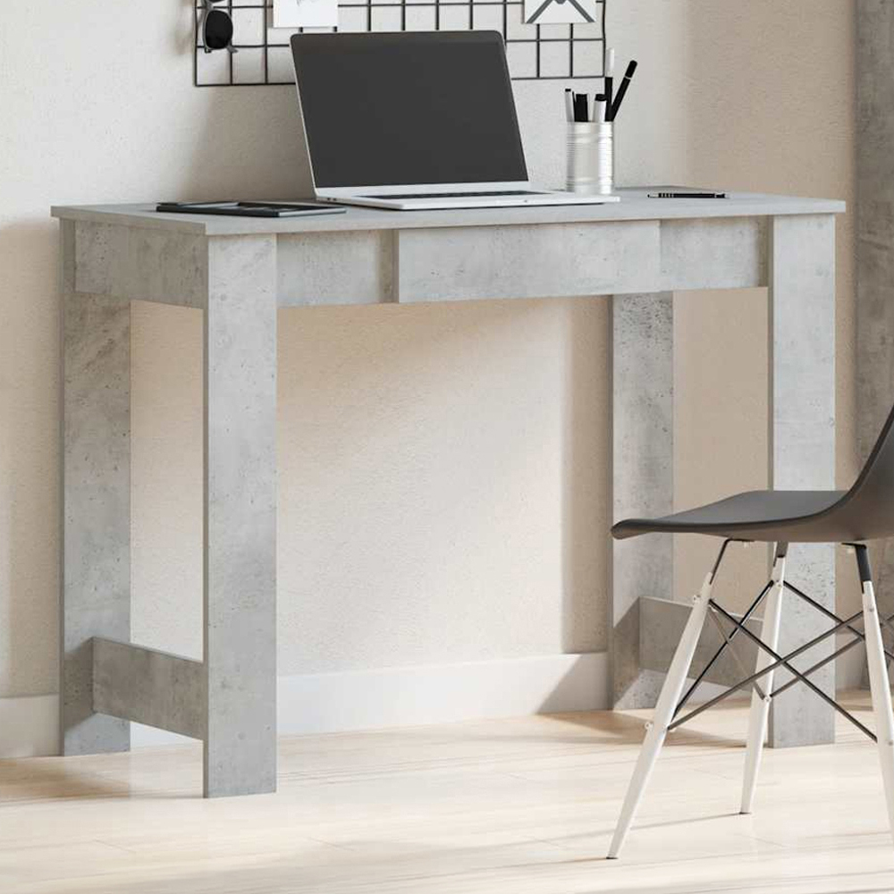 vidaXL Single Drawer Computer Desk Concrete Grey Image 1