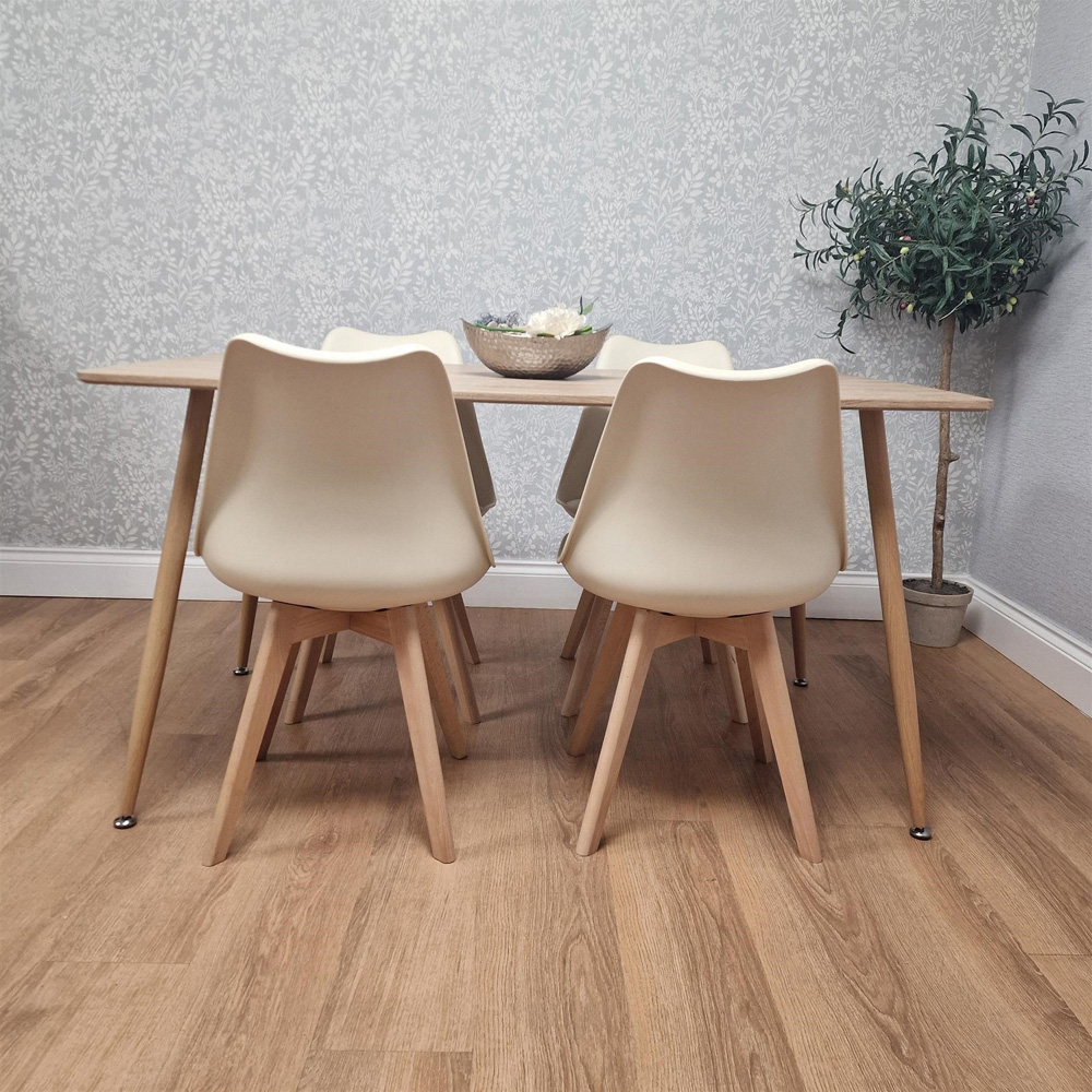 Kosy Koala 4 Seater Wood Effect Faux Leather Dining Set Cream Image 7