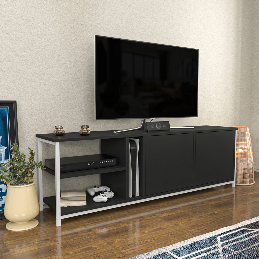 Decorotika Primrose 2 Door 3 Shelf White and Anthracite TV Stand for 72 inch TV Image 5