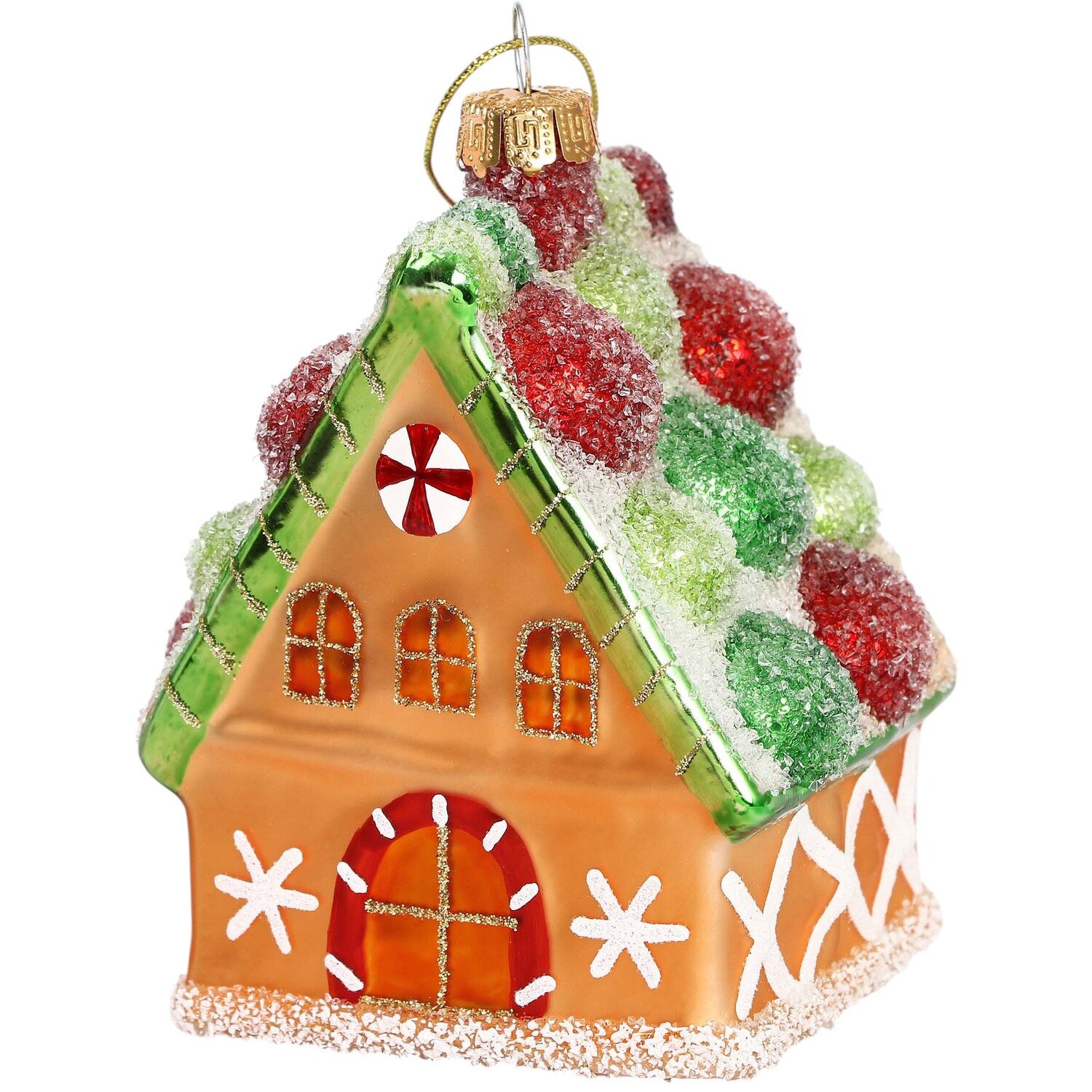 Glass Gingerbread House Tree Decoration Orange Image 1