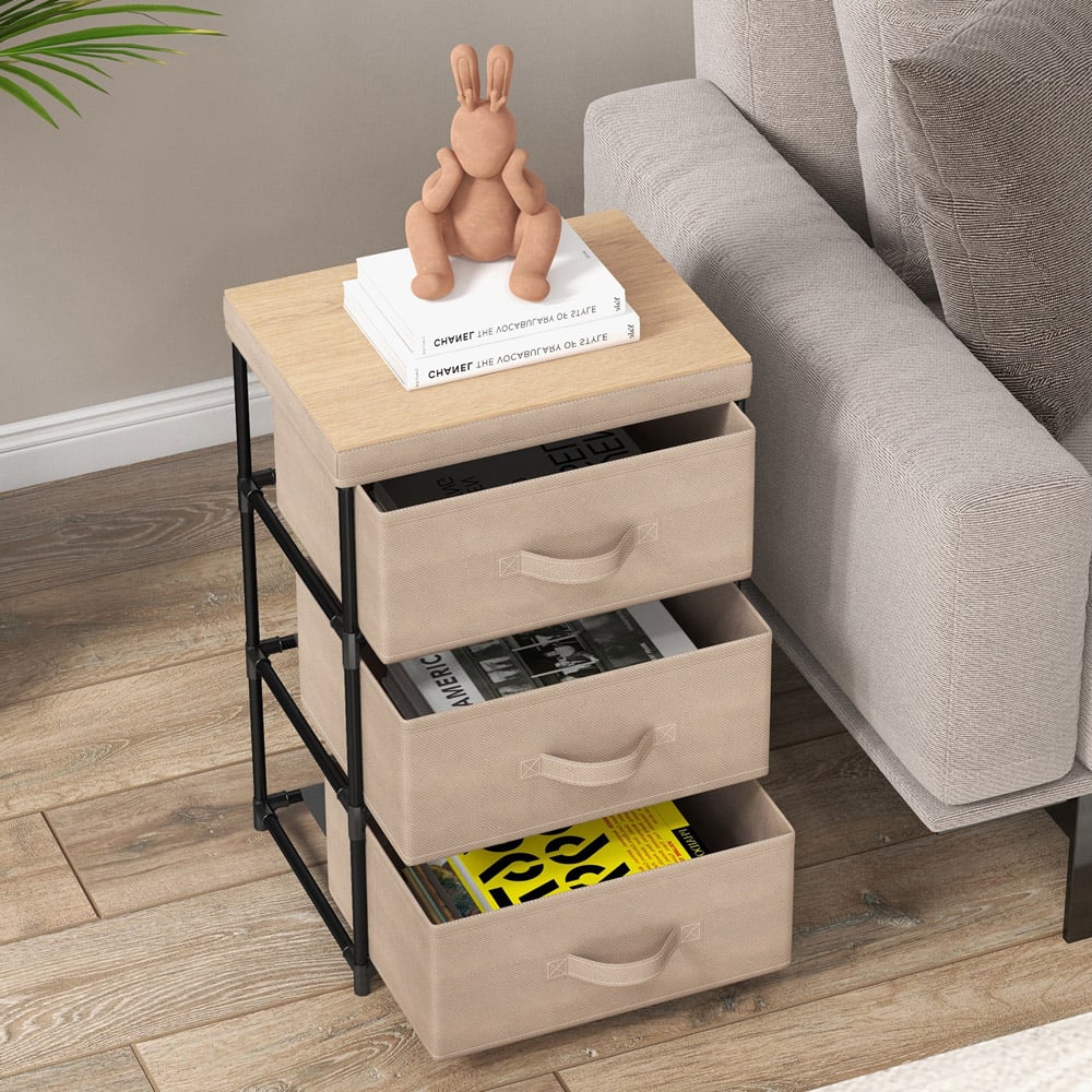 Costway 3 Drawer Coffee Fabric Nightstand with Removable Lid Image 4