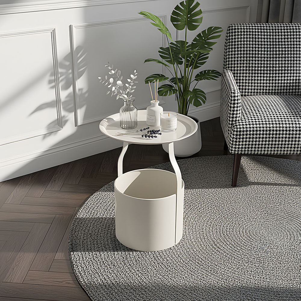 Living and Home Beige Round Tray Top Storage Side Table Image 8