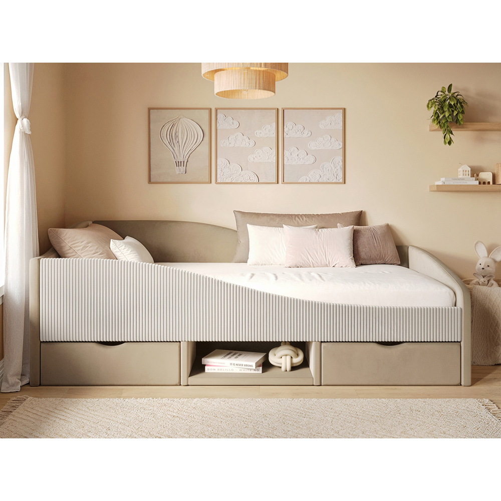 Flair Aubrey Beige Velvet and Cord Low Sleeper Bed with Storage Image 6
