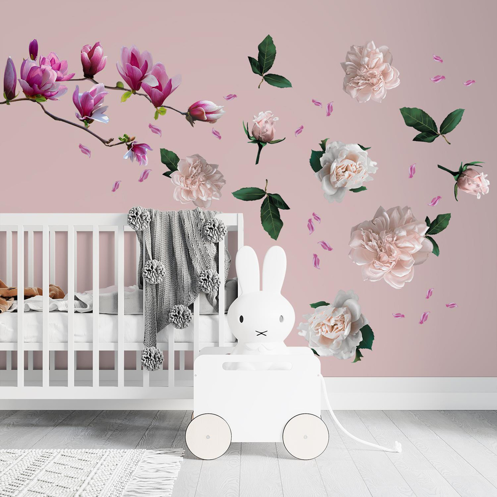Walplus Flower Theme Large Magnolia and Roses Self Adhesive Wall Stickers Image 3
