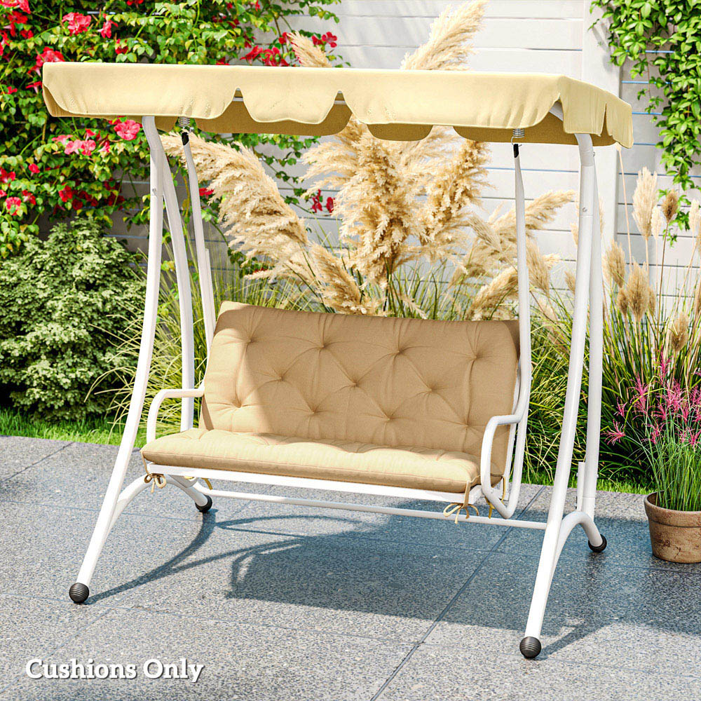 Outsunny 2 Seater Khaki Garden Bench Cushion with Ties 49 x 100cm Image 3