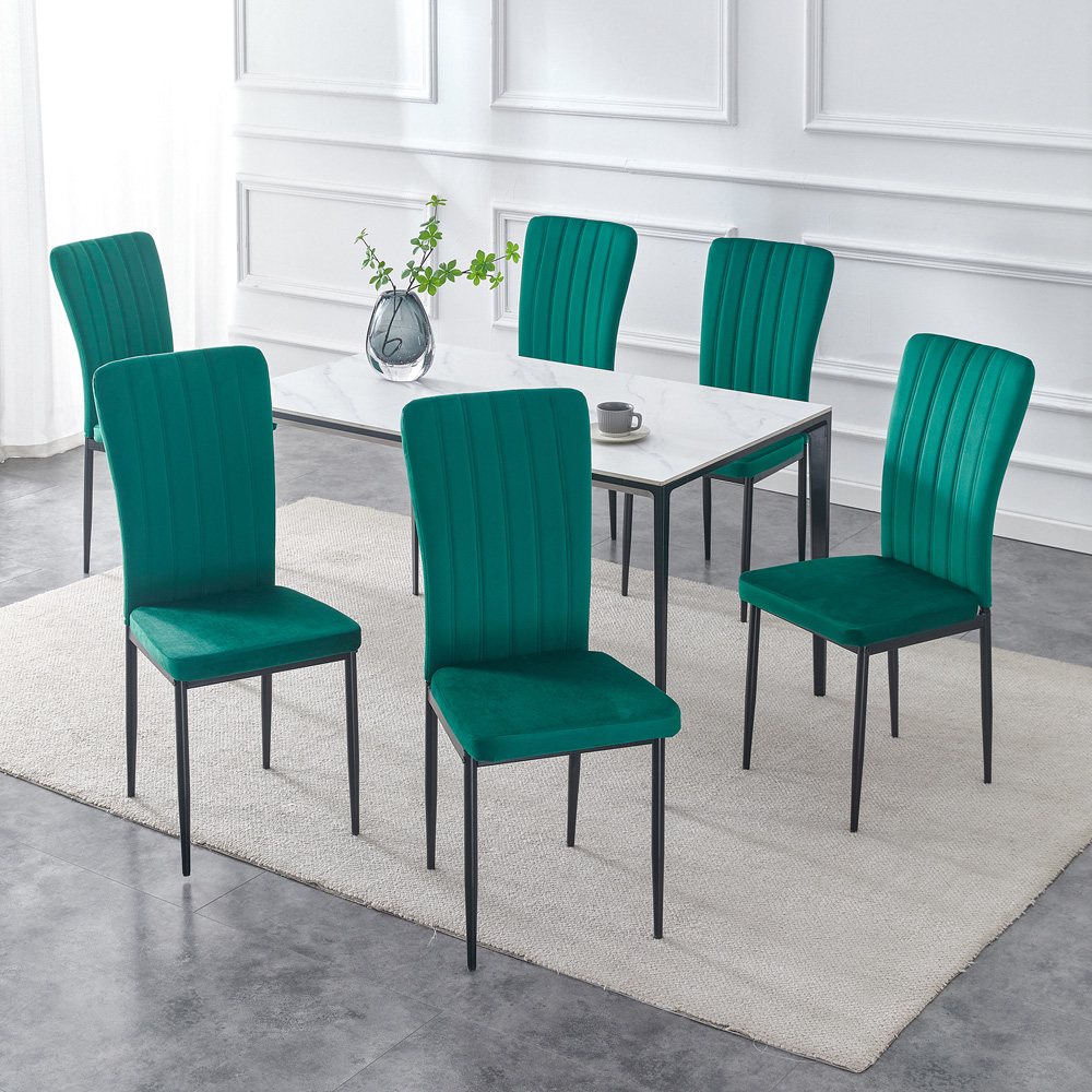 wilko Elle Set of 6 Green Velvet Effect Plush Padded Upholstered Dining Chair Image 7