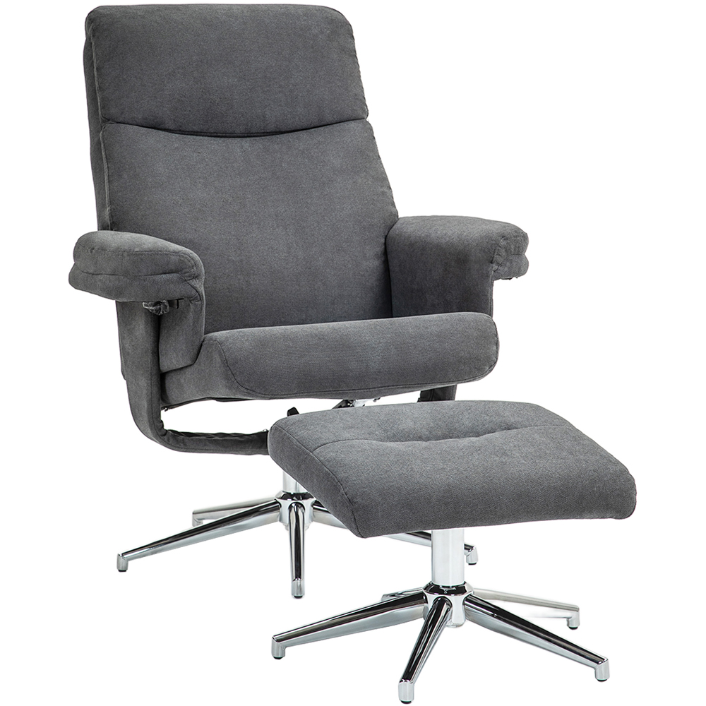 HOMCOM Charcoal Grey Velvet Fabric Upholstered Recliner Chair with Footstool Image 2