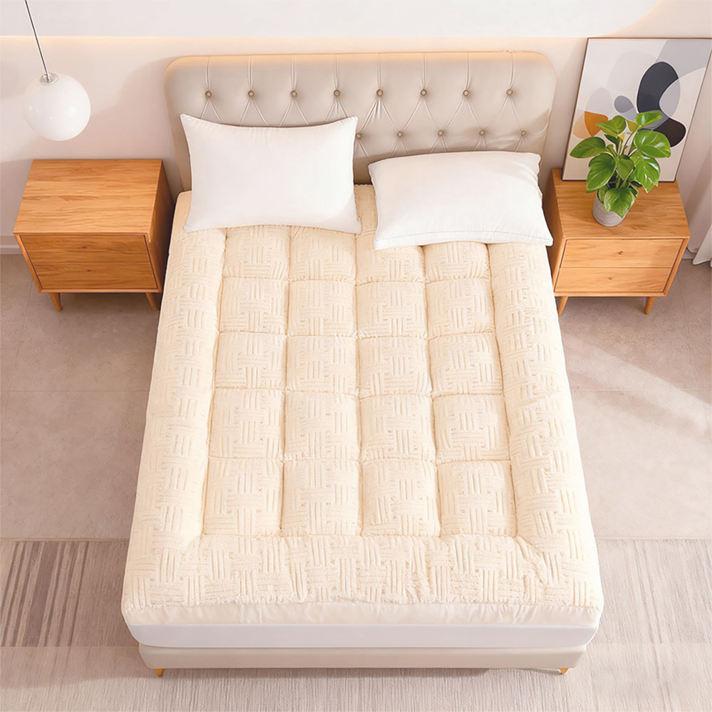 Living and Home Single Light Beige Quilted Mattress Topper Image 2