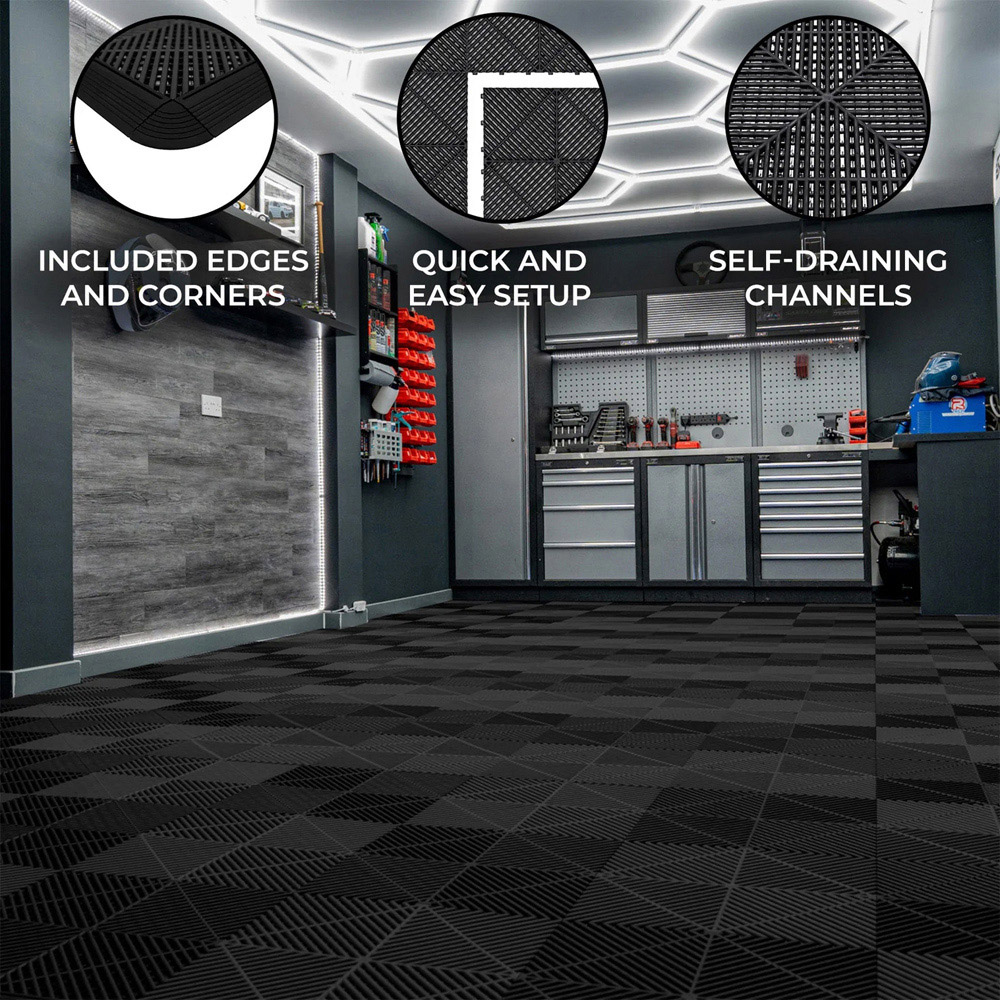 Monstershop 225 Black Vented Garage Floor Tiles with Edges Image 4