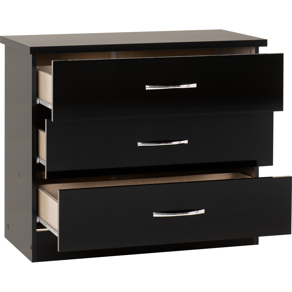 Seconique Nevada 3 Drawer Black Gloss Chest of Drawers Image 4