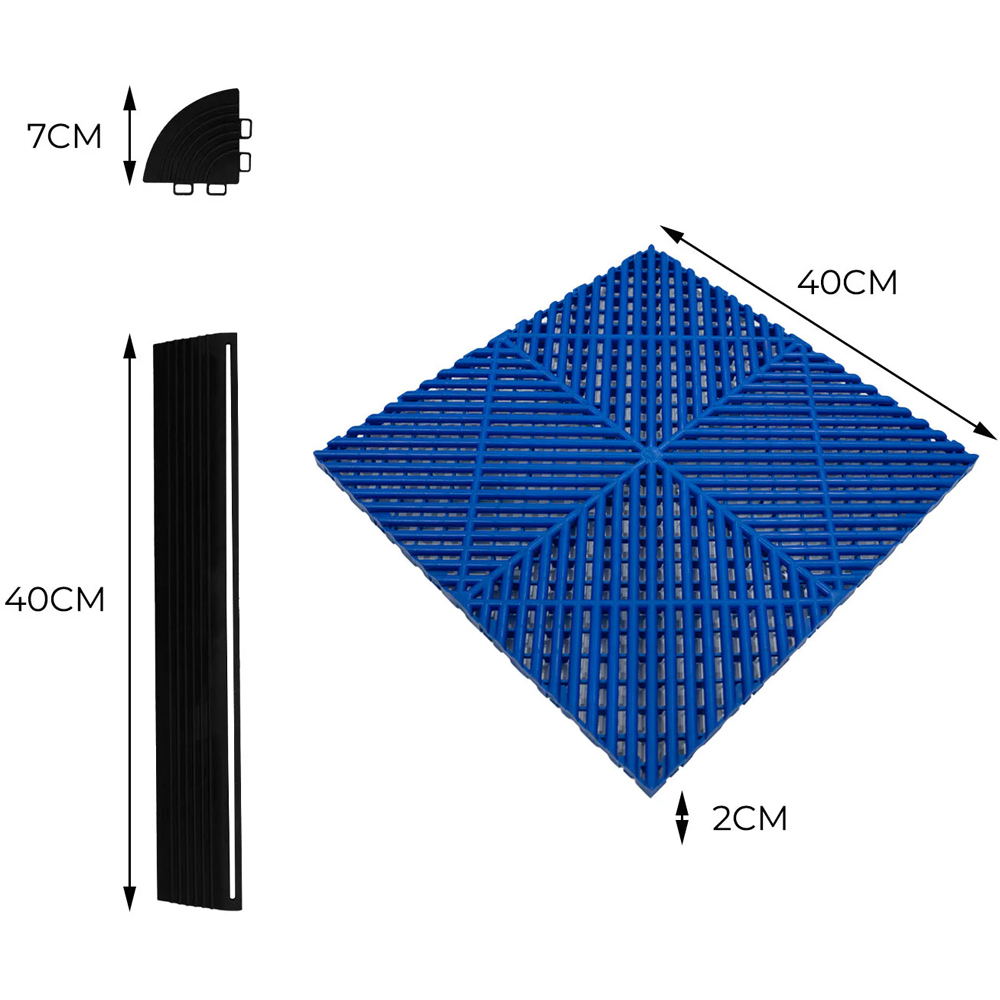 MonsterShop 90 Blue and 30 Grey Vented Garage Floor Tiles with Edges and 14 Hexagon LED Light Image 5