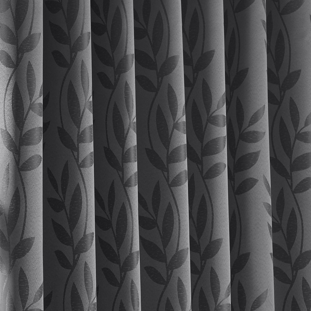 Alan Symonds Dupion Charcoal Leaf Jacquard Ring Top Eyelet Curtains 168 x 229cm Image 4