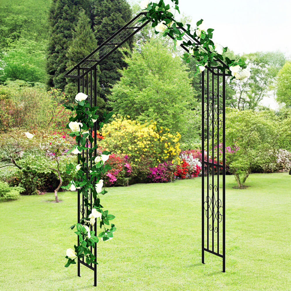 Costway Black Roof Shaped Top Garden Arbor with Crossbars Image 1