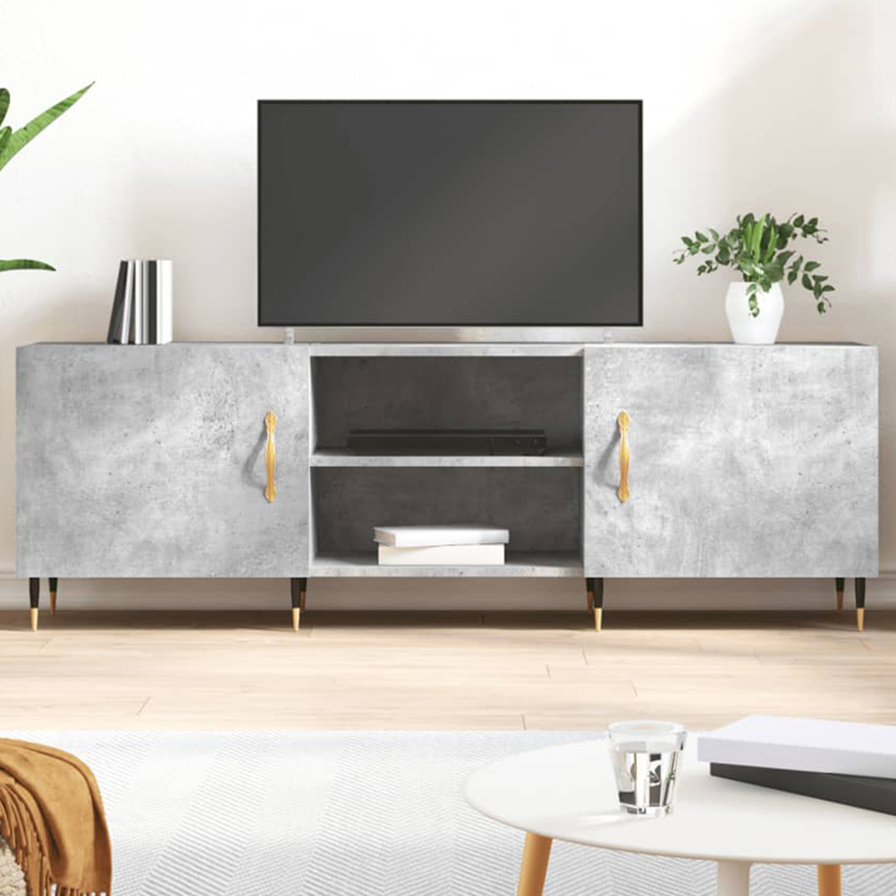 vidaXL 2 Door 2 Shelf Grey TV Cabinet Image 1
