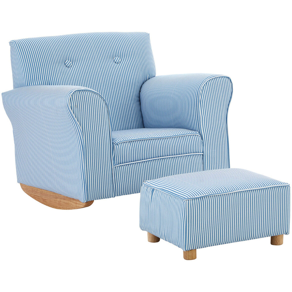 Premier Housewares Kids Blue and White Stripe Rocking Chair with Footstool Image 2