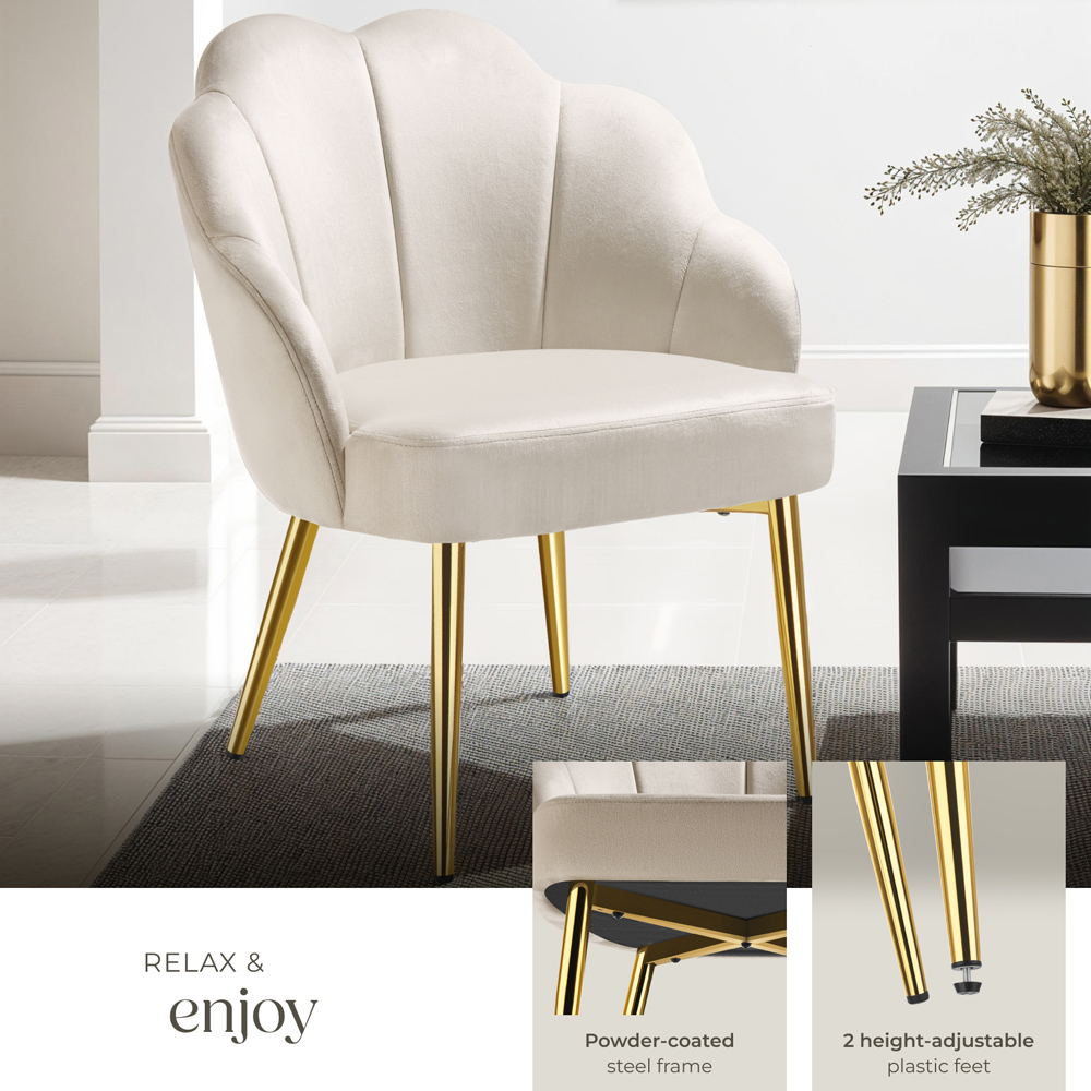 tectake Hellen Cream and Gold Shell Shaped Velvet Accent Chair Image 3