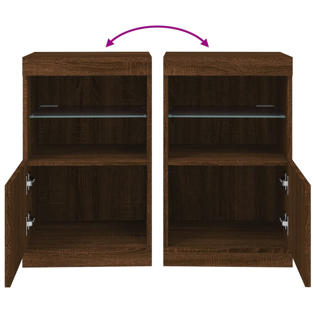 vidaXL Single Door 2 Shelf Brown Oak LED Sideboard Image 8