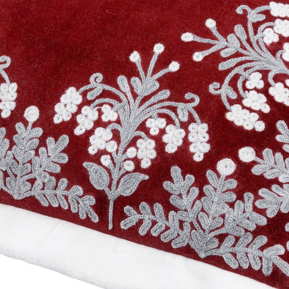 Paoletti Winter Bloom Embroidered Red Cotton Velvet Cushion 50 x 50cm Image 4