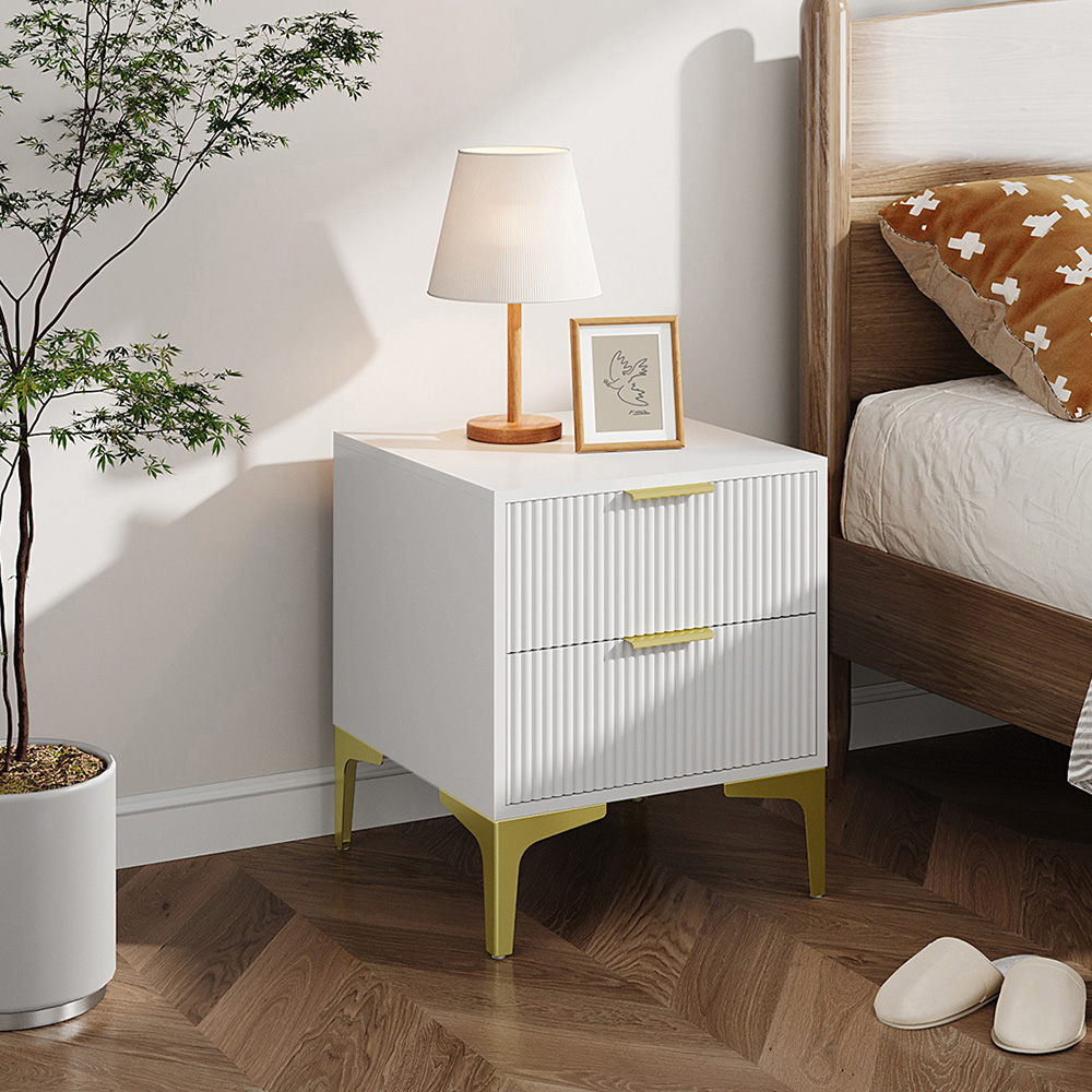 Living and Home 2 Drawer White and Gold Modern Bedside Table Image 7