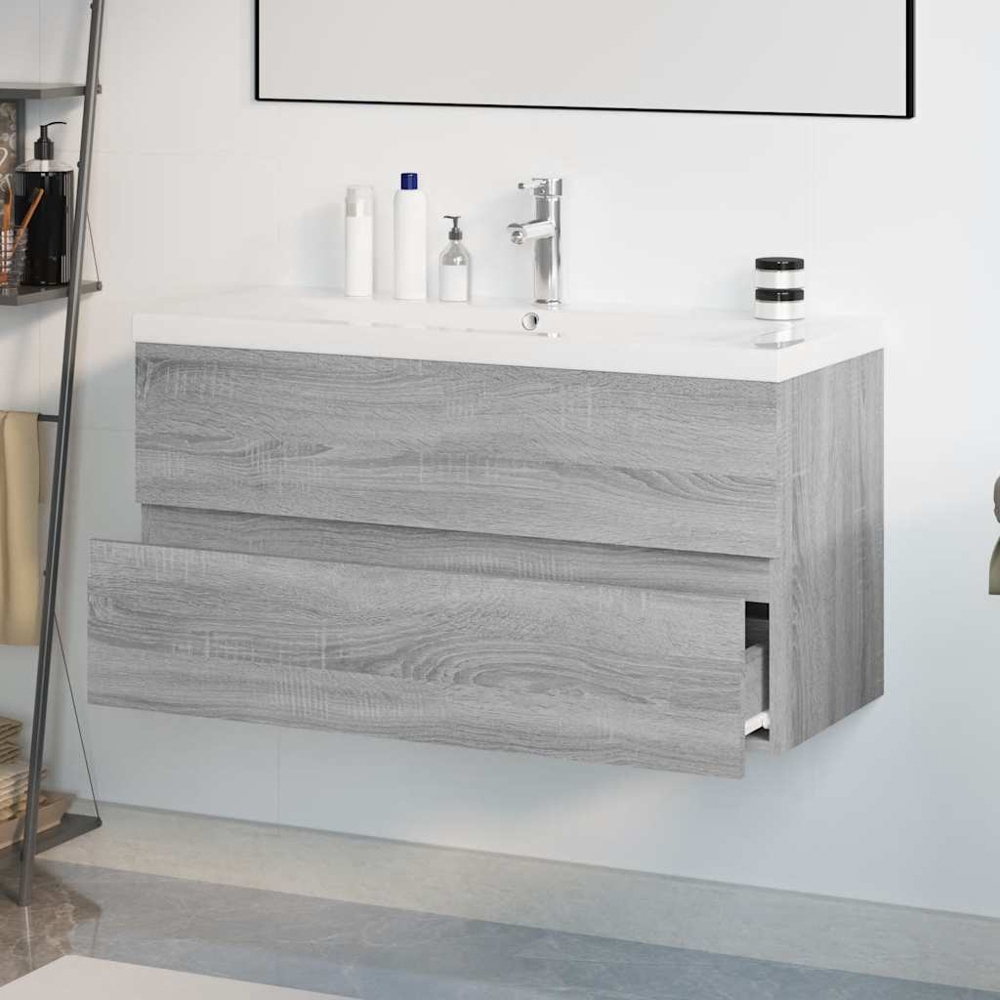 vidaXL 2 Drawer Grey Sonoma Bathroom Sink Cabinet with Built in Basin Image 5