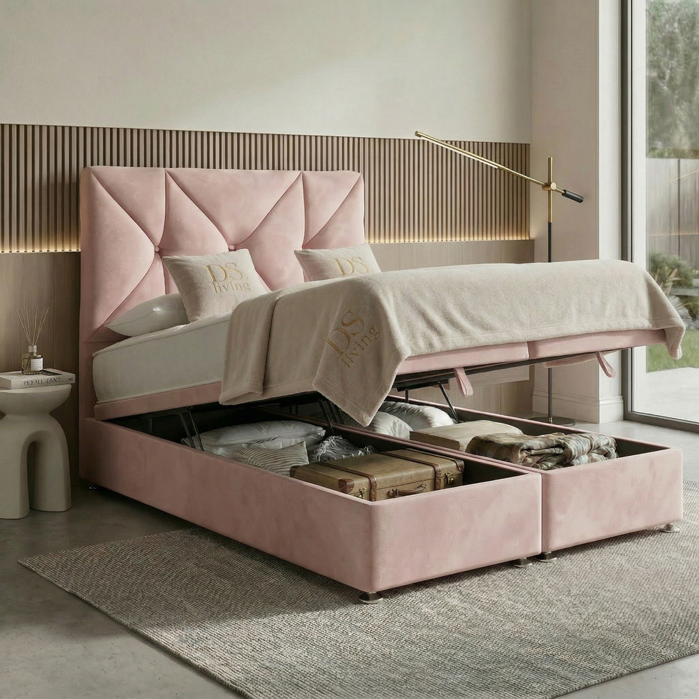 DS Living Eclipse Single Pink Plush Velvet Ottoman Bed Image 2