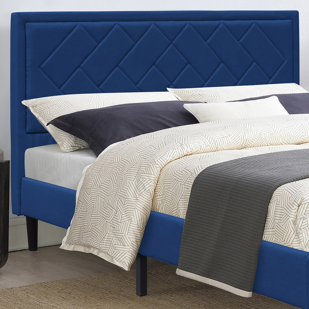 Brooklyn King Size Blue Padded Headboard Bed Frame Image 2