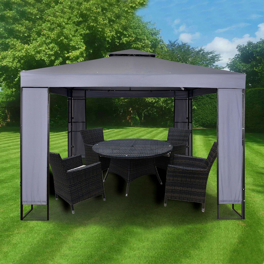 Maximus 3 x 3m 2-Tier Grey Patio Gazebo with Removable Side Image 1