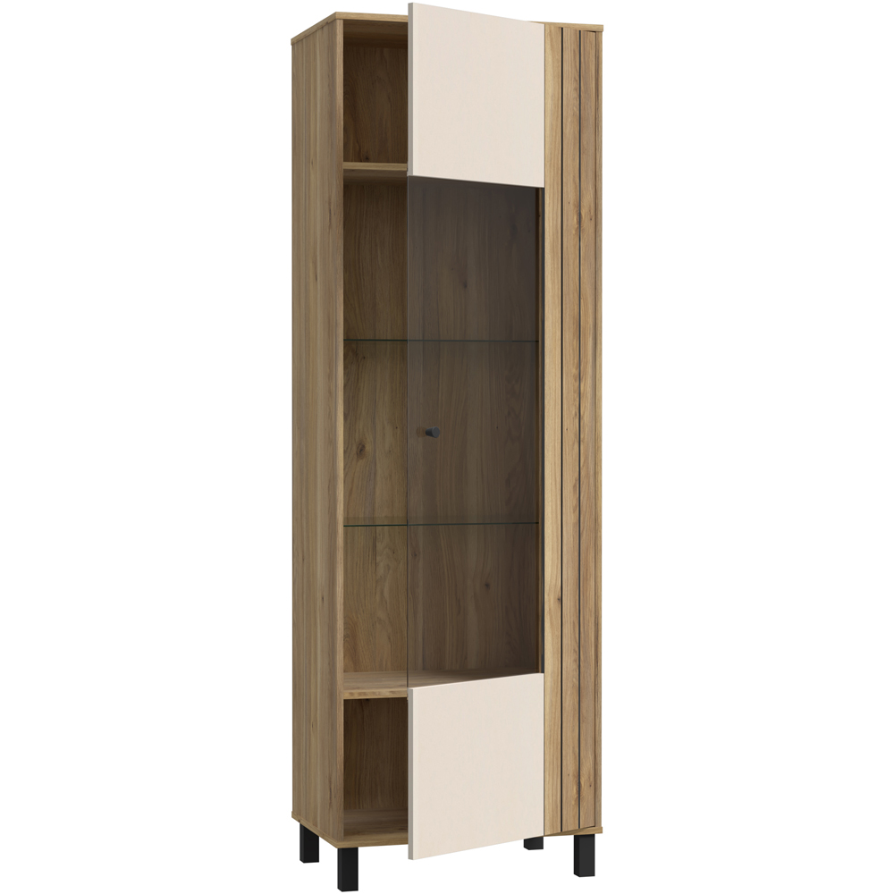 Florence Grafton Single Door Cream and Oak Glass Display Cabinet Image 4