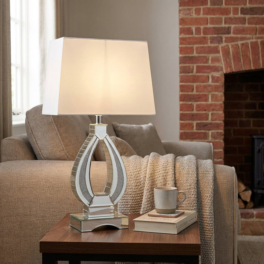 Eternity White Oval Crystal Encased Table Lamp Image 3